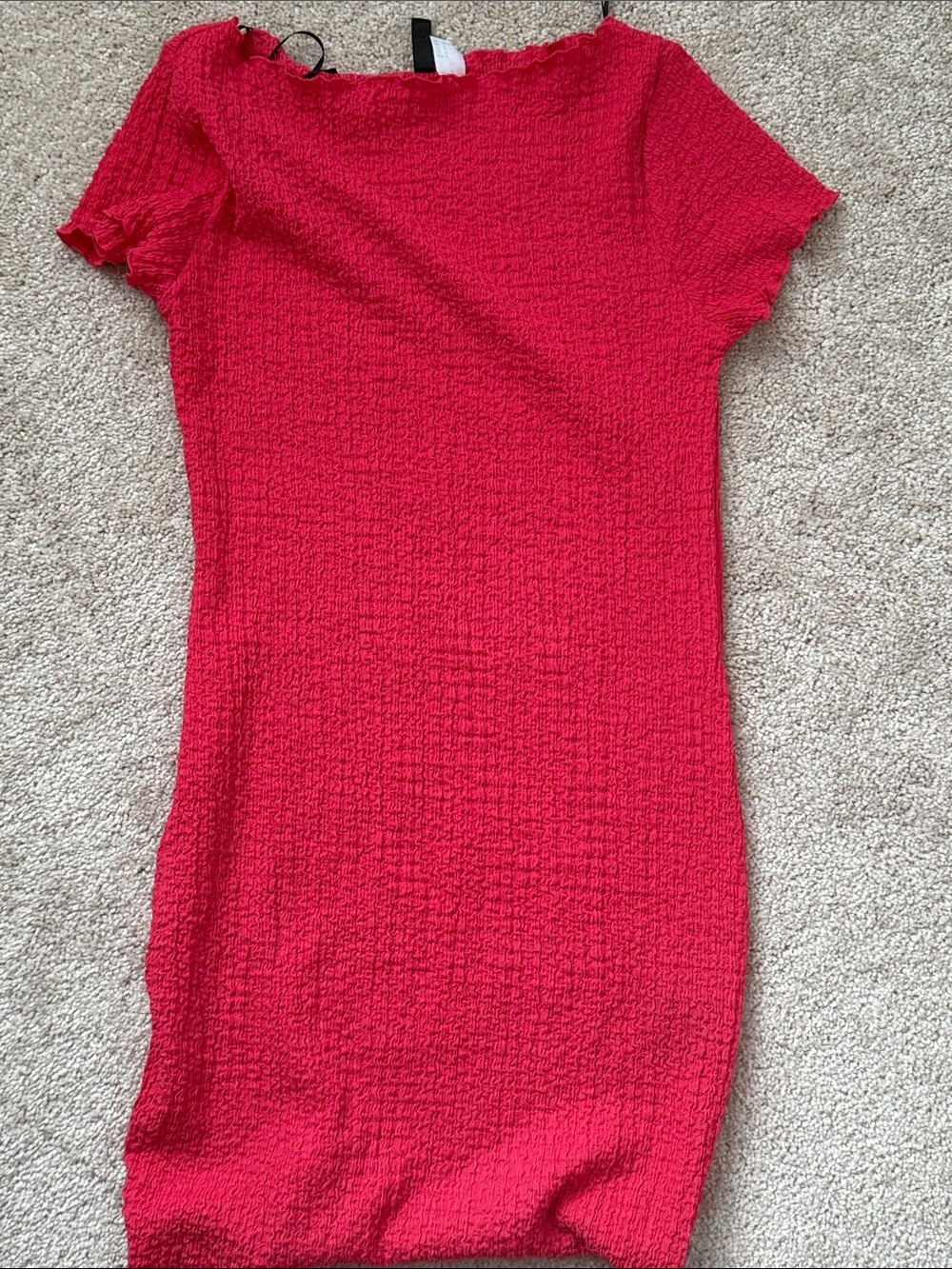 Textured Short Sleeve Red Bodycon Dress